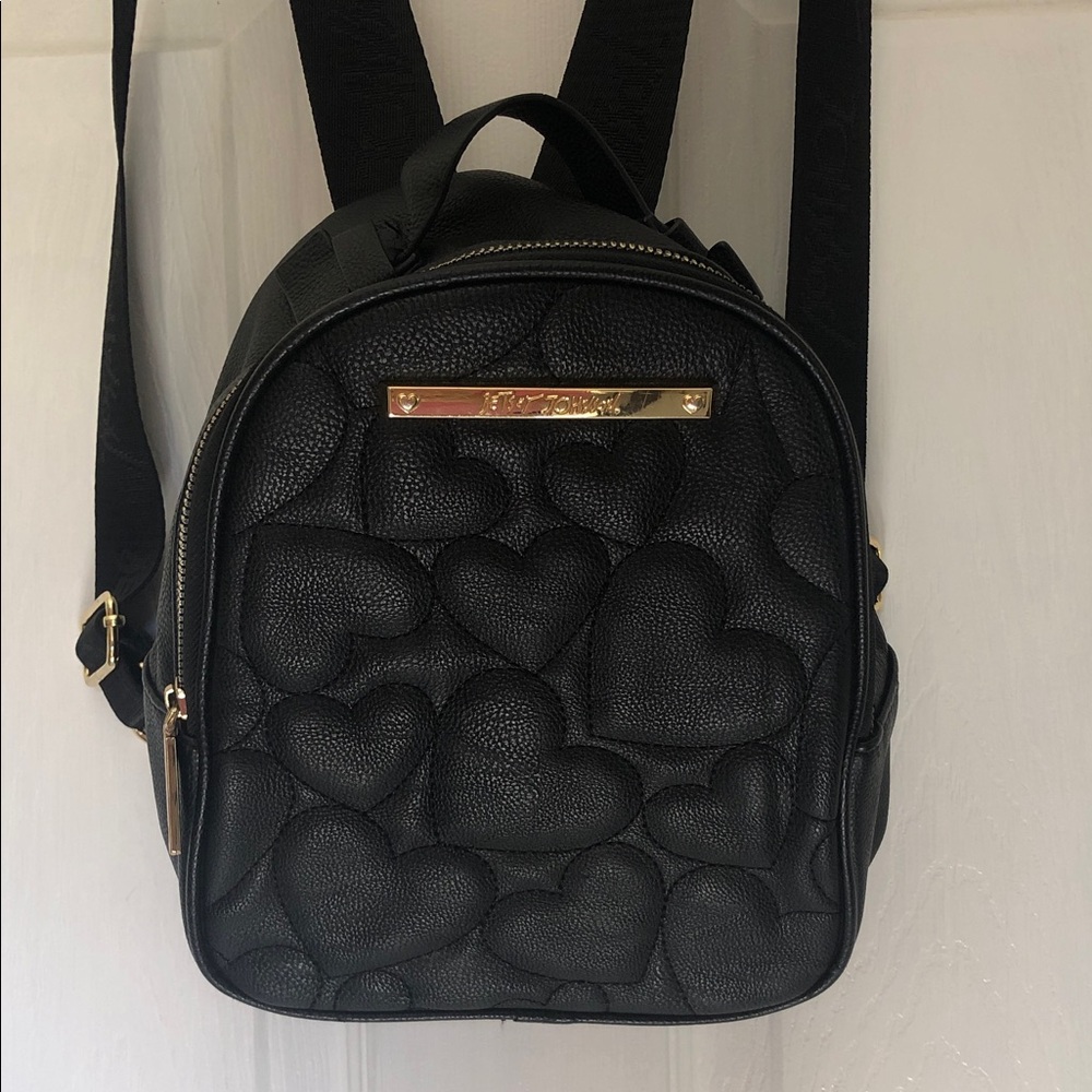 Betsey Johnson Quilted Heart Black Mini Backpack